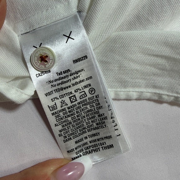 Ted Baker London Men’s Short Sleeve Button Up Shirt Size XL White Contrast Trim - Picture 3 of 9
